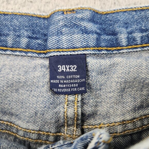 Mens 34x32 Straight Leg Natural Distressed Great Faded Ranch Wear Workwear Jeans - Picture 9 of 11